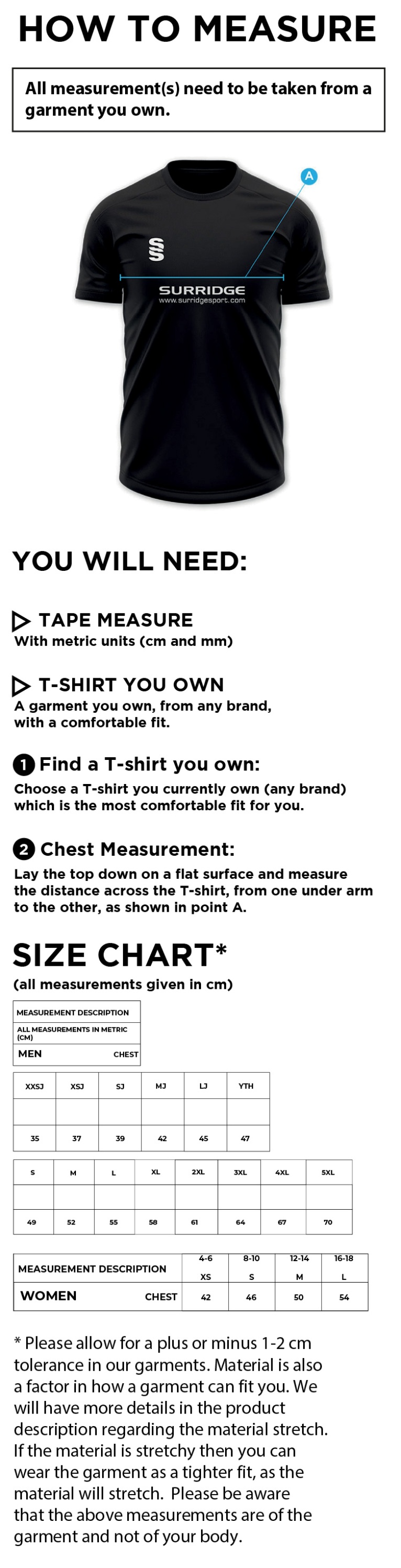 Irby Cricket Club - Short Sleeved T20 Playing Shirt - Men's Fit - Size Guide